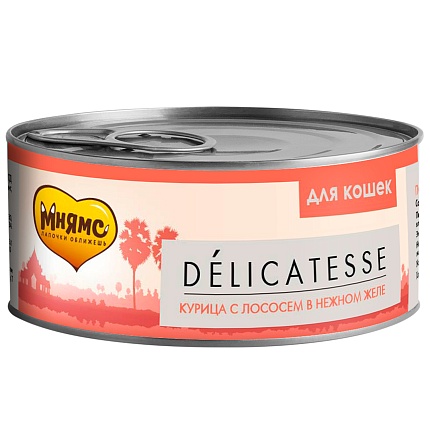 Мнямс консервы Delicatesse влажный дополнительный корм д/кошек Курица с Лососем в нежном желе 70г