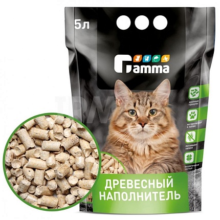 GAMMA Наполнитель для кошачьих туалетов Gamma 5л, древесный впитывающий, крупные гранулы