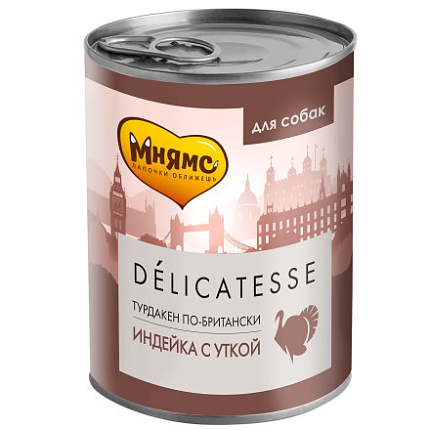 Мнямс консервы Delicatesse для собак всех пород Турдакен по-британски (Индейка Утка) 400 г