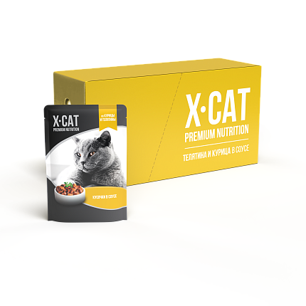 X-CAT Корм консервированный.для кошек курица и телятина в соусе 85 г*24 