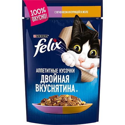 FELIX консервированный для взрослых кошек Ягненок Желе, 26x85г