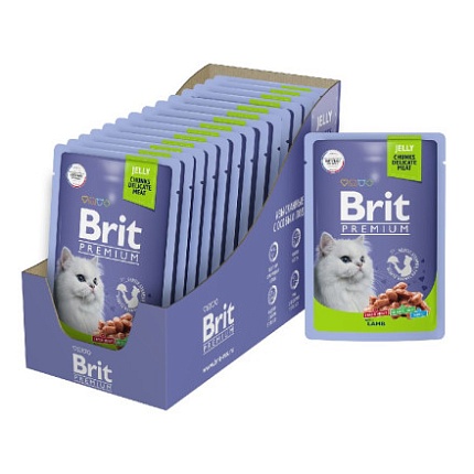 BRIT Premium пауч для взрослых кошек  Ягненок в желе 85гАКЦИЯ!