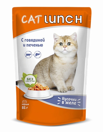 CAT LUNCH д/кошек кусочки в желе Говядина Печень 85г пауч