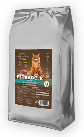 PETVADOR Полнорационный корм для взрослых кошек всех пород 12 кг