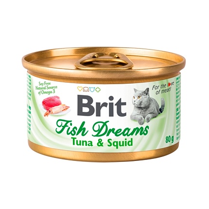 BRIT Care "Fish Dreams" Консервы для кошек Тунец/ Кальмар 80г 