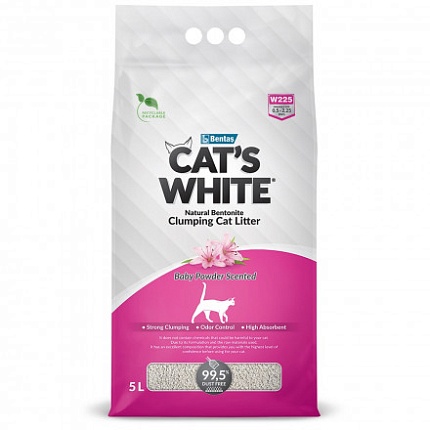 CAT'S WHITE Вайт Baby Powder Наполнитель с ароматом детской присыпки 5л  10%