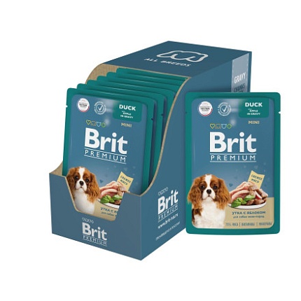 BRIT Premium пауч для взрослых собак мини пород Утка с яблоком в соусе 85г