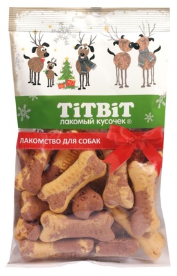 TiTBiT Печенье Косточки двухцветные для собак (Новогодняя коллекция) 130 г