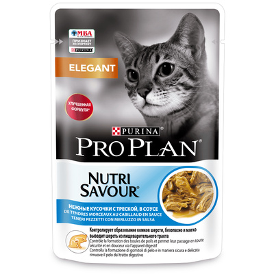 ProPlan, консервированный для взрослых кошек для вывода шерсти с треской в соусе, пауч 85гр.