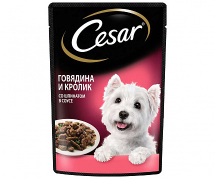 Cesar, Говядина кролик шпинат, пауч 0,085 кг