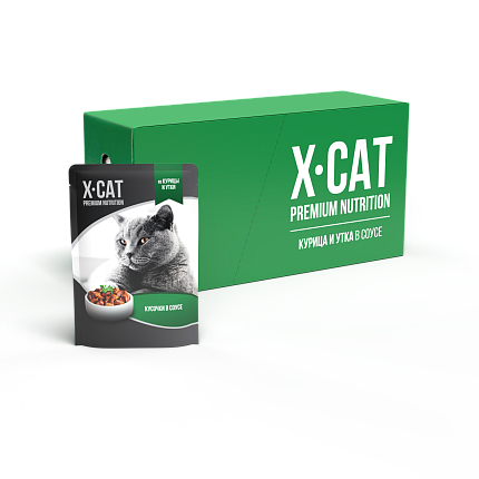 X-CAT Корм консервированный.для кошек курица и утка в соусе 85 г*24 