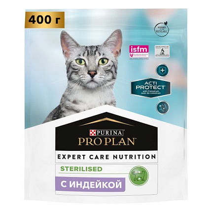 ProPlan, сухой для взрослых стерилизованных кошек и кастрированных котов Индейка, 0,4 кг