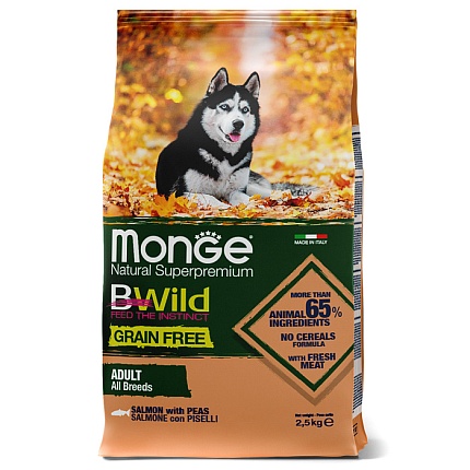 Monge Dog BWild GRAIN FREE беззерновой корм для взрослых собак всех пород Лосось 2,5 кг