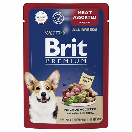 BRIT Premium пауч для взрослых собак всех пород  Ассорти мясное в соусе 85г