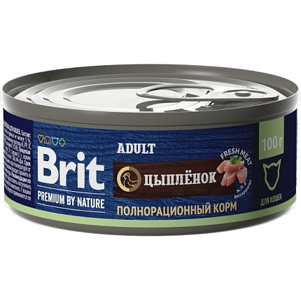 BRIT Premium By Nature Консервы для кошек с мясом Цыпленка 100г