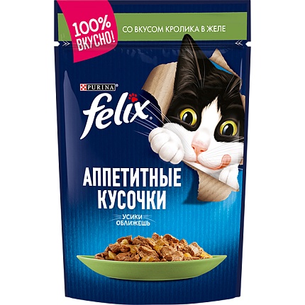 FELIX консервированный для взрослых кошек Кролик Желе, 26x85г