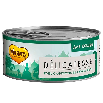 Мнямс консервы Delicatesse влажный дополнительный корм д/кошек Тунец с Анчоусами в нежном желе 70г