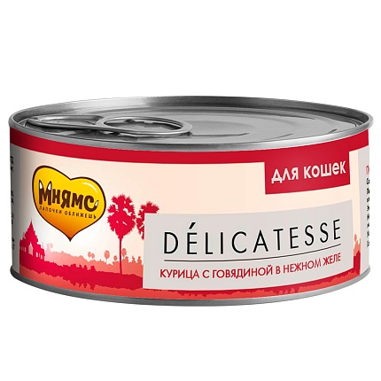 Мнямс консервы Delicatesse влажный дополнительный корм д/кошек Курица с Говядиной в нежном желе 70г