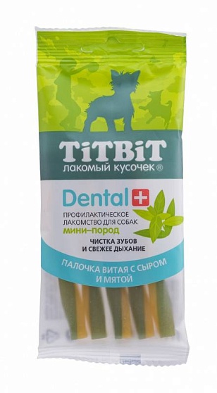 TiTBiT Профилактическое лакомство DENTAL+ Палочка витая с сыром для собак мини-пород