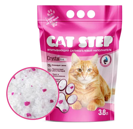CAT STEP Crystal Pink, Наполнитель впитывающий силикагелевый, 3,8 л