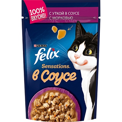 FELIX Sensetions, консервированный для взрослых кошек Утка Морковь Соус, 26x85г