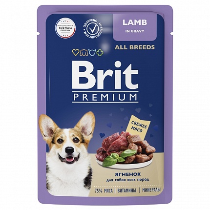 BRIT Premium пауч для взрослых собак всех пород  Ягненок в соусе 85г