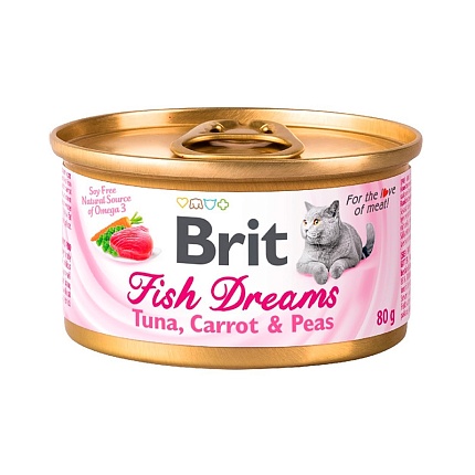BRIT Care "Fish Dreams" Консервы для кошек Тунец/ Морковь /Горошек 80г 
