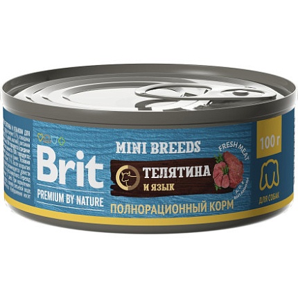 BRIT Premium By Nature Консервы для взрослых собак мелких пород  с Телятиной и Языком 100г