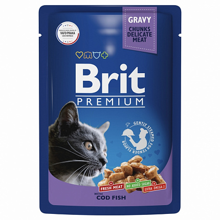 BRIT Premium пауч для взрослых кошек Треска в соусе 85г