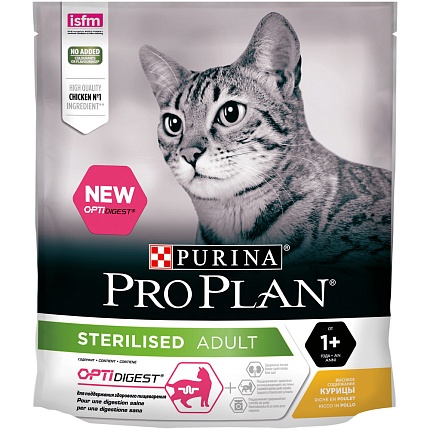 ProPlan, сухой для взрослых стерилизованных кошек и котов чувств. пищеварение Курица, 0,4 кг