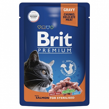 BRIT Premium пауч для взрослых стерилизованных кошек Лосось в соусе 85г