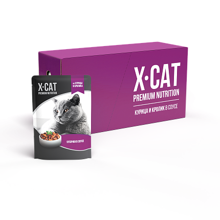 X-CAT Корм консервированный.для кошек курица и кролик в соусе 85 г*24 