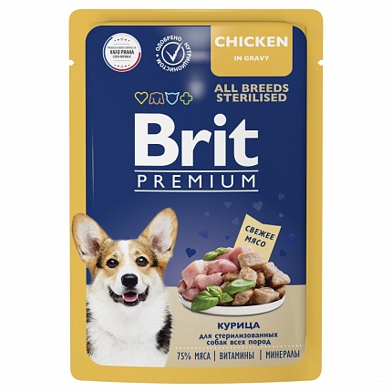 BRIT Premium пауч для взрослых стерилизованных собак всех пород Курица в соусе 85г