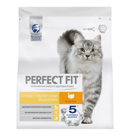PERFECT FIT "Индейка" для чувствительных кошек 1,2 кг 1х6 шт