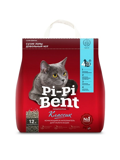 Pi-Pi-Bent Classic, комкующийся наполнитель для туалета кошек, 5 кг (крафт пакет)