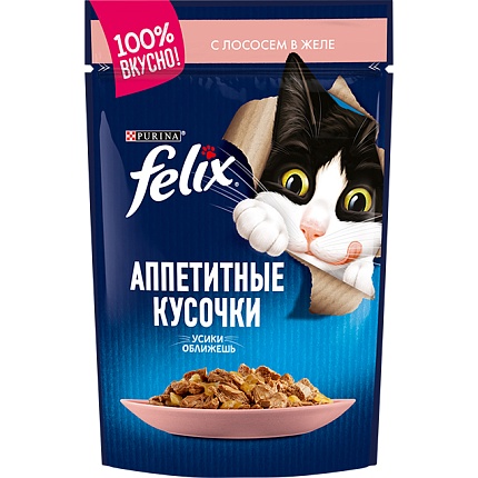FELIX консервированный для взрослых кошек Лосось Желе, 26x85г