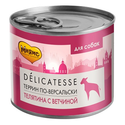 Мнямс консервы Delicatesse для собак всех пород Террин по-версальски (Телятина Ветчина) 200 г