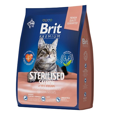 BRIT Premium Cat Sterilised Salmon/Chicken Сухой для взр/стер.кошек премиум  Лосось и Курица  800г
