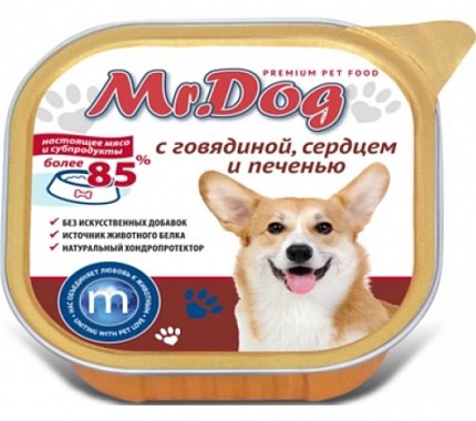Мистер Дог кон.для собак Говядина Сердце Печень 300г