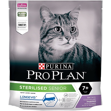 ProPlan, сухой для взрослых стерилизованных кошек и кастрированных котов Индейка 7+, 0,4 кг