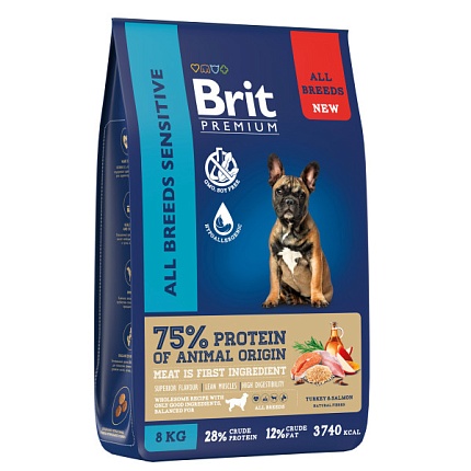 BRIT Premium Dog Sensitive Сухой корм.для собак Лосось Индейка 8кг