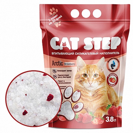 CAT STEP, силикагелевый наполнитель для кошачьих туалетов с ароматом клубники, 3,8 л