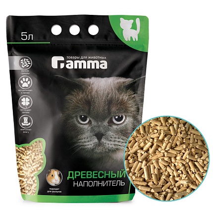 GAMMA Наполнитель для кошачьих туалетов Gamma 5л, древесный впитывающий, мелкие гранулы