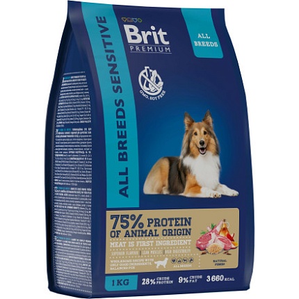 BRIT Premium Dog Sensitive Сухой корм для взр собак всех пород с чувст. пищ.  Ягненок и Индейка 1кг