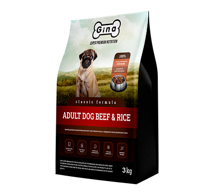 Gina Classic Adult Dog Beef & Rice 3кг (Китай)