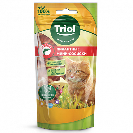 TRIOL Пикантные Мини Сосиски из лосося для кошек, 50г