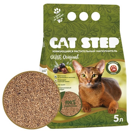 CAT STEP Olive Original, Наполнитель комкующийся растительный 5 л