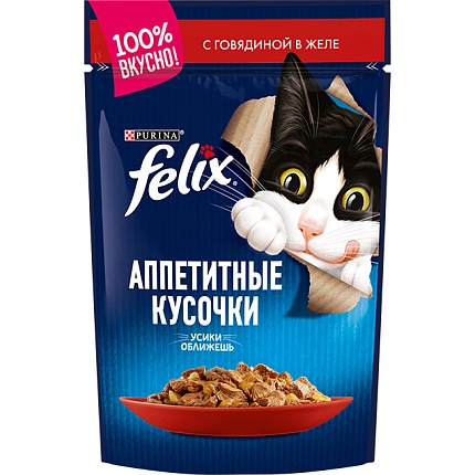 FELIX консервированный для взрослых кошек Говядина Желе, 26x85г