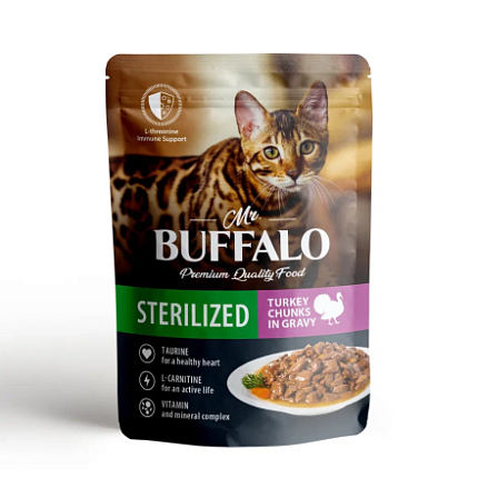 Mr.Buffalo Sterilized  д/стериал кошек Индейка в соусе 85г пауч