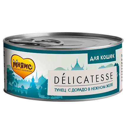 Мнямс консервы Delicatesse влажный дополнительный корм д/кошек Тунец с Дорадо в нежном желе 70г
